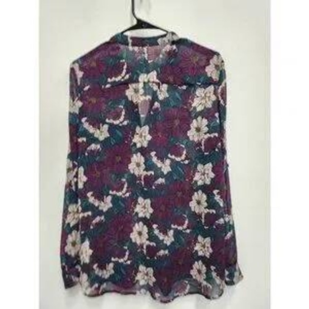 KUT from the Kloth Floral Button Up Blouse Womens Large Purple Sheer BOHO Office - Picture 8 of 11